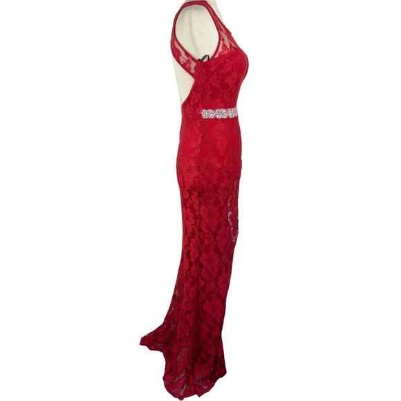 JODI KRISTOPHER LACE OPEN BACK SLEEVELESS FORMAL DRESS IN‎ RED JUNIORS SIZE 1 - Picture 12 of 13